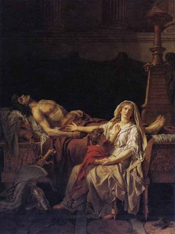Andromache Mourning Hector (1782) by Jacques-Louis David — original painting reproduced as a hand-painted oil on canvas