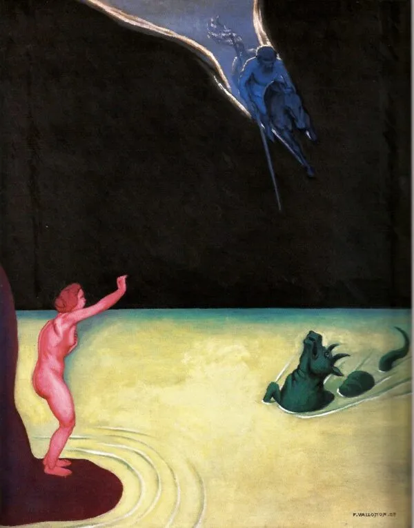 Andromède debout et Persée (1918) by Félix Vallotton — original painting reproduced as a hand-painted oil on canvas