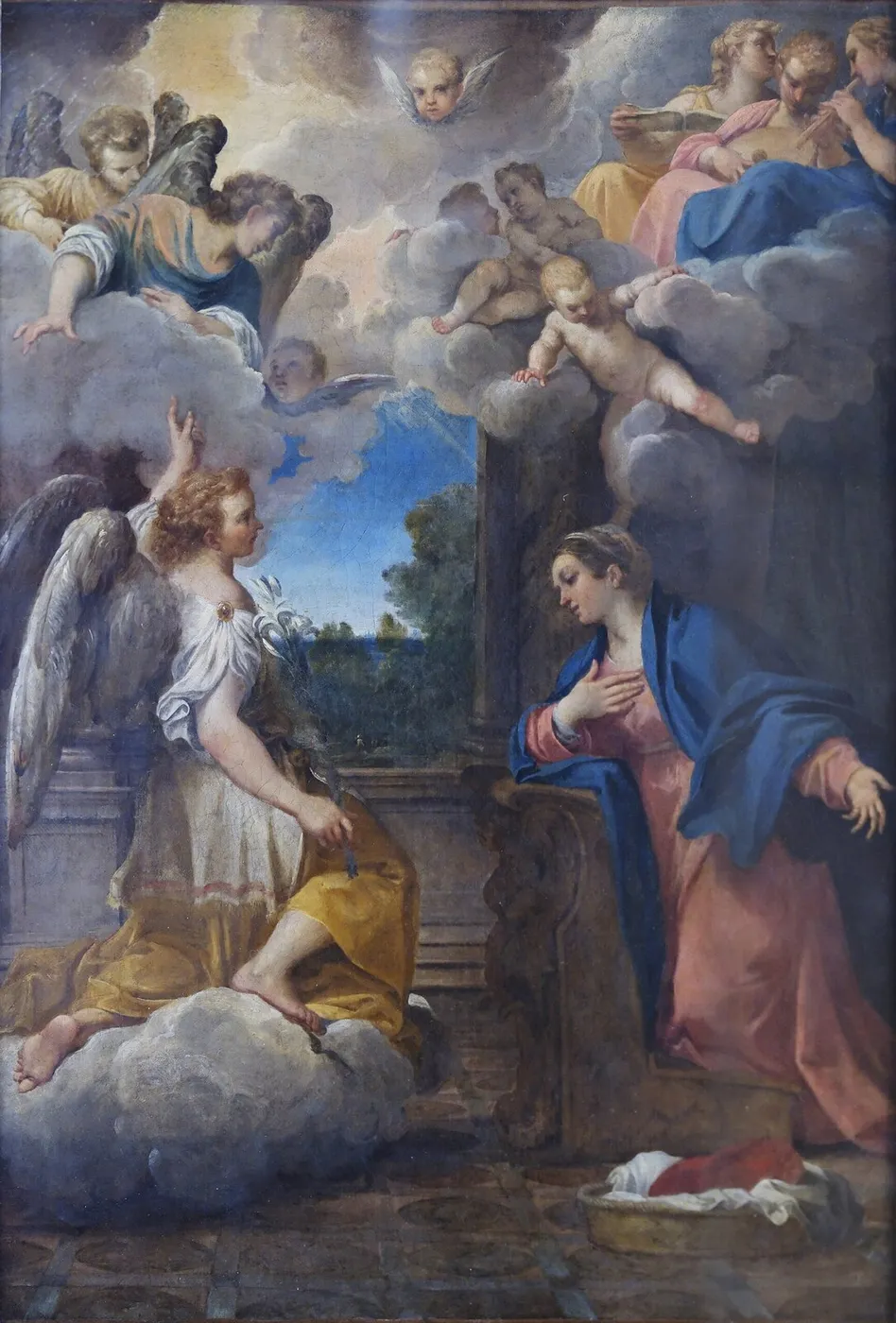 Annunciation (1587) by Agostino Carracci — original painting reproduced as a hand-painted oil on canvas