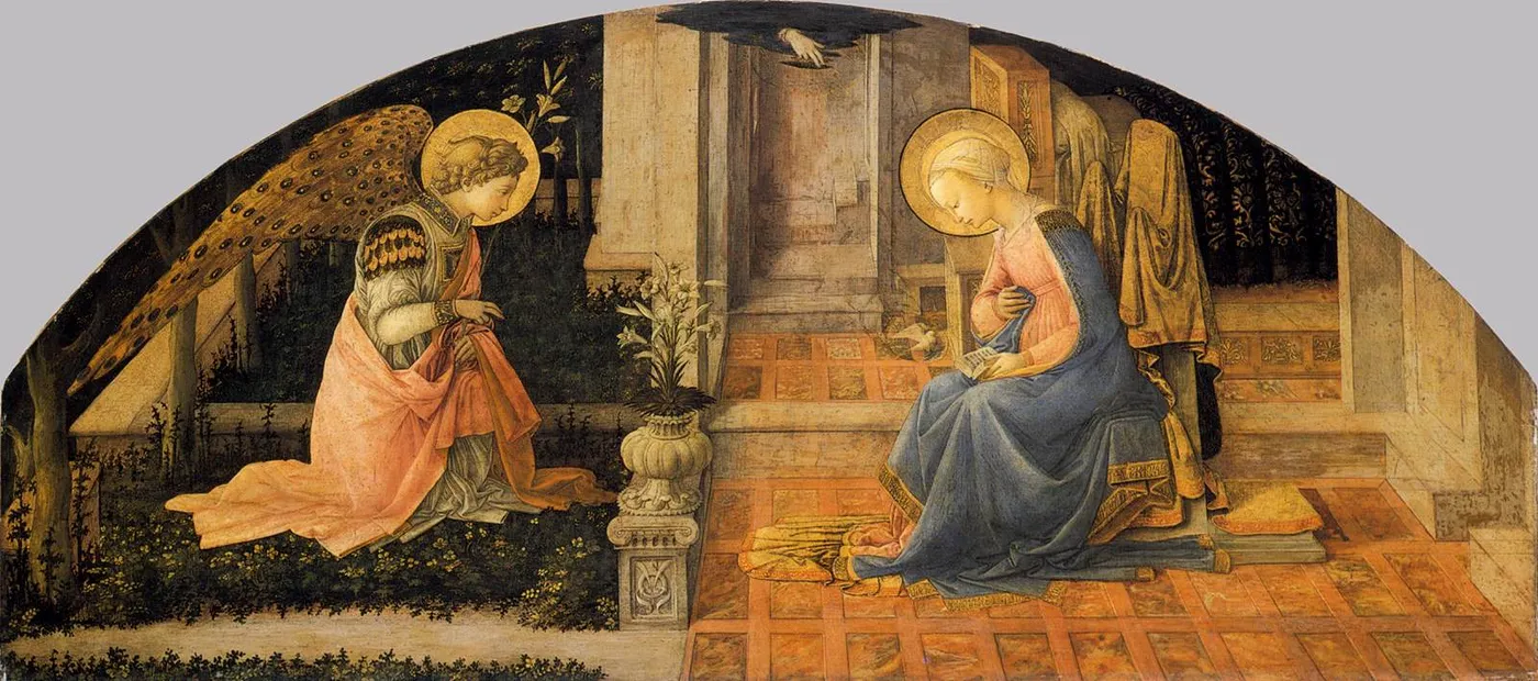 Annunciation (1450) by Filippo Lippi — original painting reproduced as a hand-painted oil on canvas