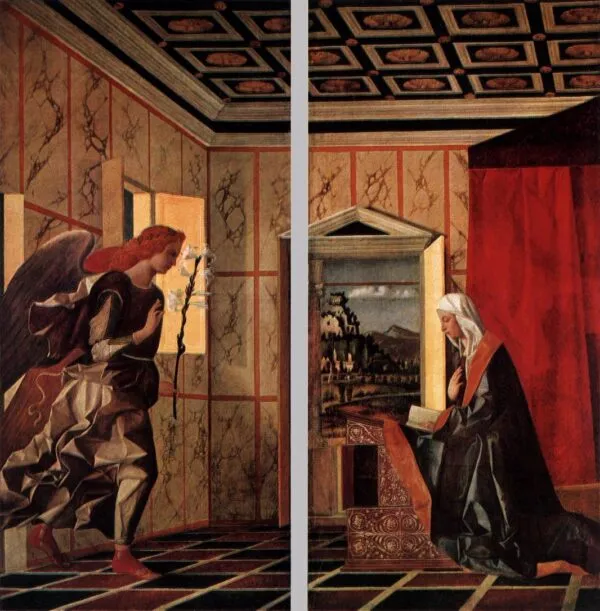 Annunciation (1500) by Giovanni Bellini — original painting reproduced as a hand-painted oil on canvas