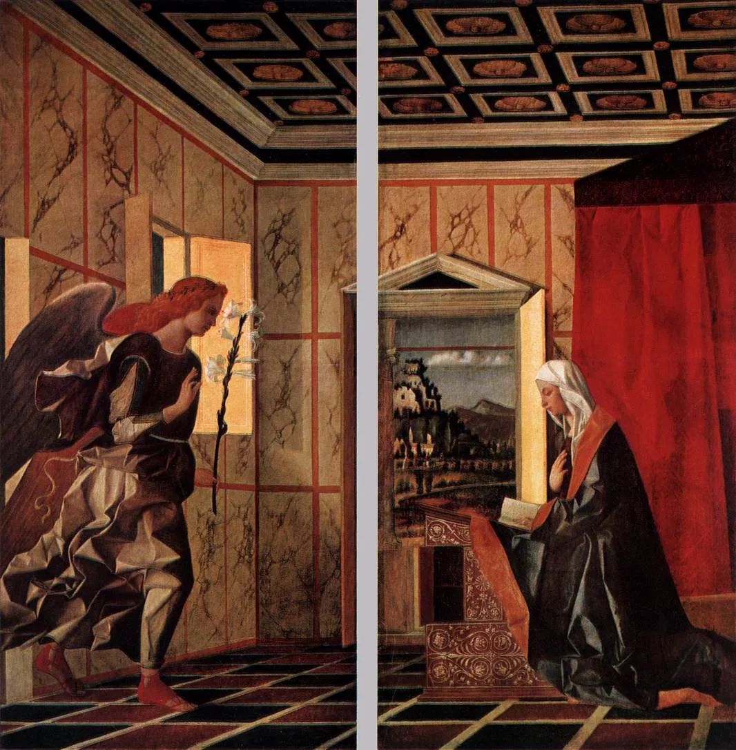 Annunciation (1500) by Giovanni Bellini — original painting reproduced as a hand-painted oil on canvas