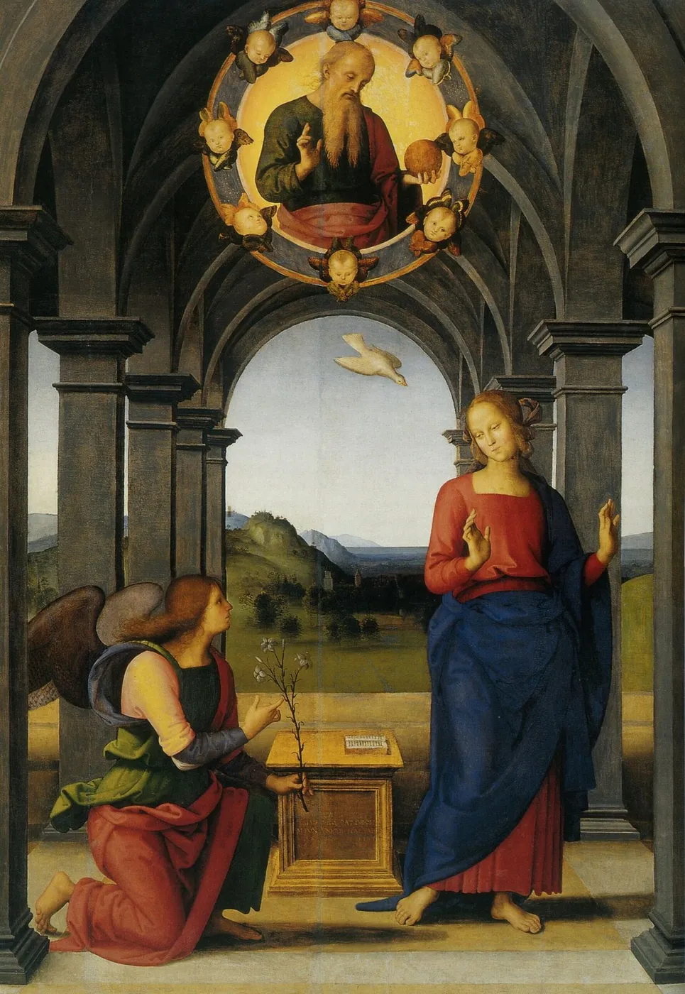 Annunciation of Fano (1488) by Pietro Perugino — original painting reproduced as a hand-painted oil on canvas