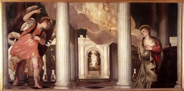 Annunciation (1556) by Paolo Veronese — original painting reproduced as a hand-painted oil on canvas