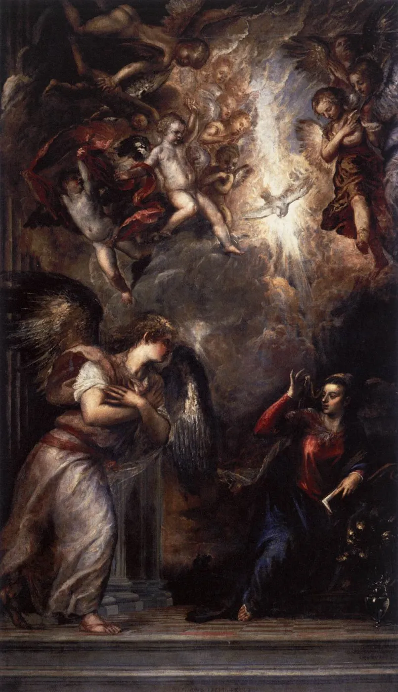 Annunciation (1564) by Titian — original painting reproduced as a hand-painted oil on canvas