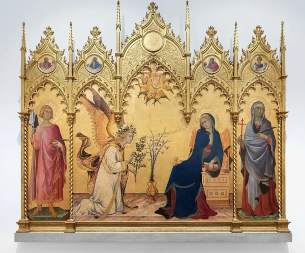 Annunciation with Saints Maxima and Ansanus (1333) by Simone Martini — original painting reproduced as a hand-painted oil on canvas