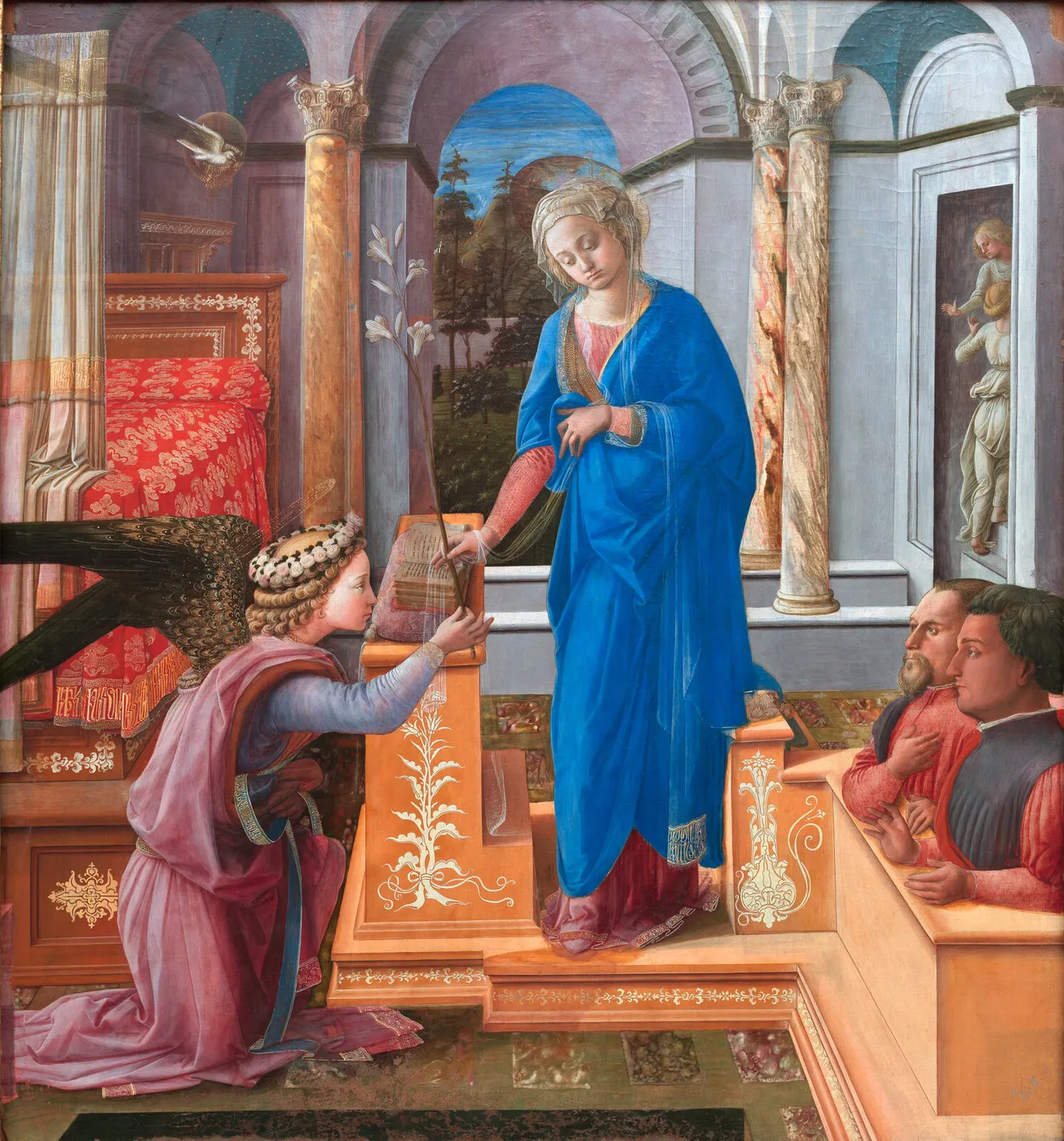Annunciation with Two Kneeling Donors (1445) by Filippo Lippi — original painting reproduced as a hand-painted oil on canvas