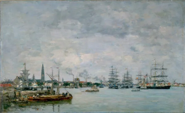 Anvers. Bateaux sur l'Escaut (1871) by Eugène Louis Boudin — original painting reproduced as a hand-painted oil on canvas