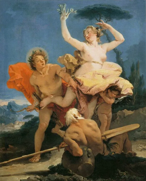 Apollo and Daphne (1743) by Giovanni Battista Tiepolo — original painting reproduced as a hand-painted oil on canvas