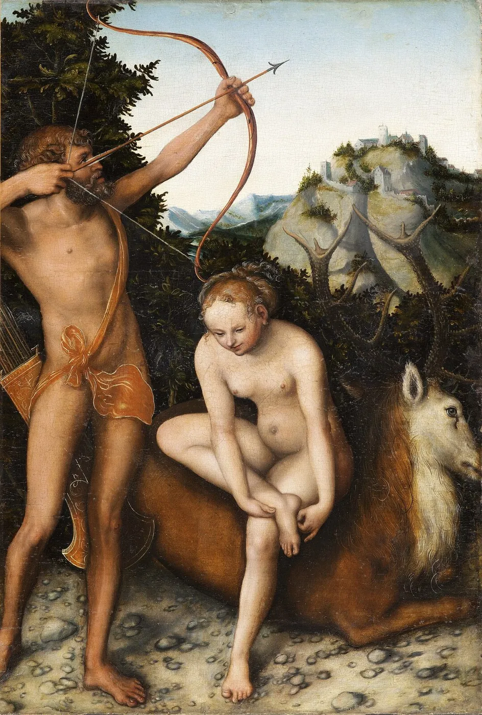 Apollo and Diana (1530) by Lucas Cranach the Elder — original painting reproduced as a hand-painted oil on canvas