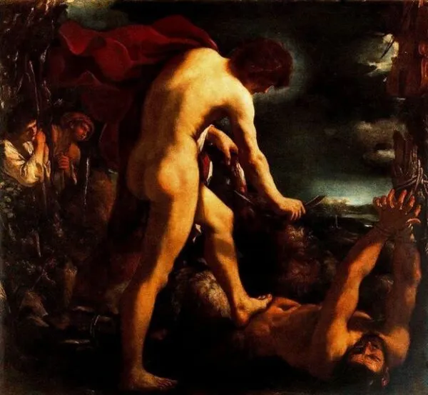 Apollo and Marsyas (1618) by Guercino — original painting reproduced as a hand-painted oil on canvas