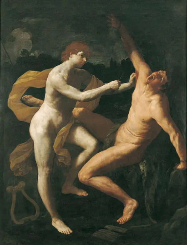 Apollo and Marsyas (1620) by Guido Reni — original painting reproduced as a hand-painted oil on canvas