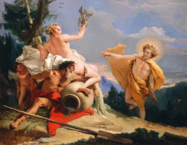 Apollo Pursuing Daphne (1757) by Giovanni Battista Tiepolo — original painting reproduced as a hand-painted oil on canvas