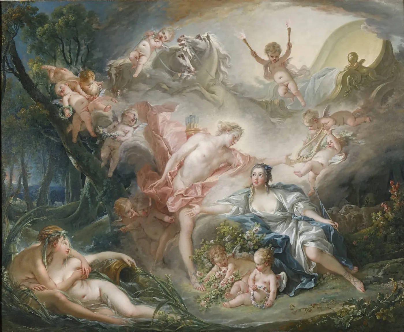 Apollo Revealing his Divinity before the Shepherdess Isse (1750) by François Boucher — original painting reproduced as a hand-painted oil on canvas