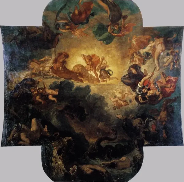 Apollo Vanquishing the Python (1850) by Eugène Delacroix — original painting reproduced as a hand-painted oil on canvas