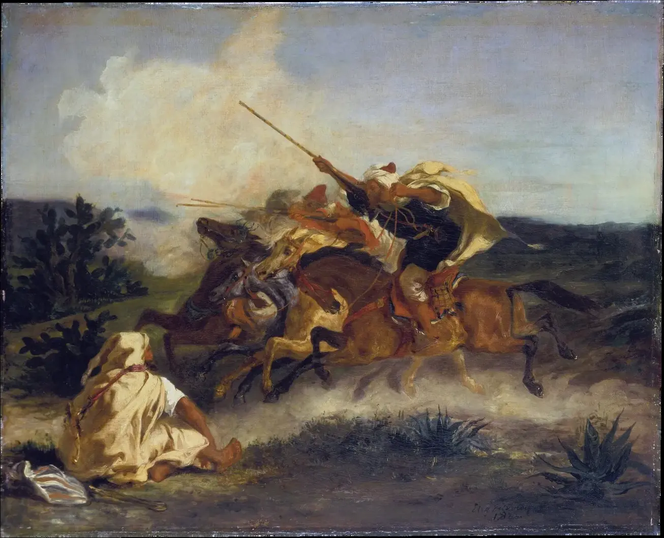 Arab Fantasia (1833) by Eugène Delacroix — original painting reproduced as a hand-painted oil on canvas