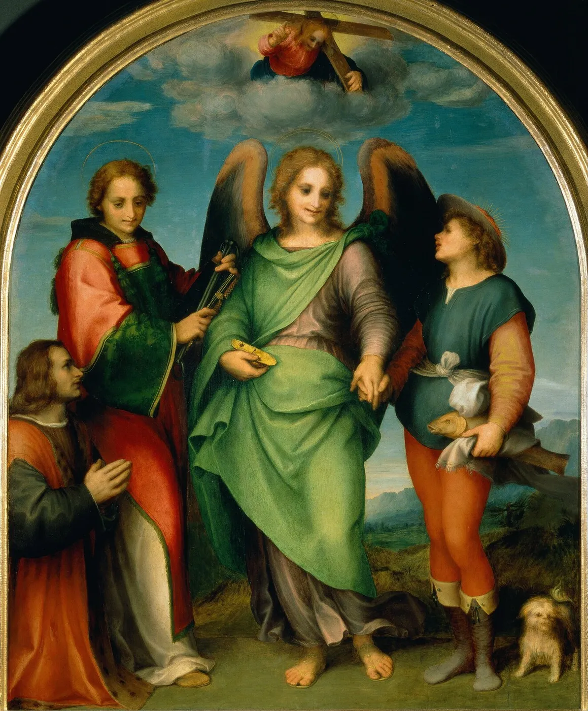Archangel Raphael with Tobias, St. Laurentius and the donor Leonardo di Lorenzo Morelli (1512) by Andrea del Sarto — original painting reproduced as a hand-painted oil on canvas