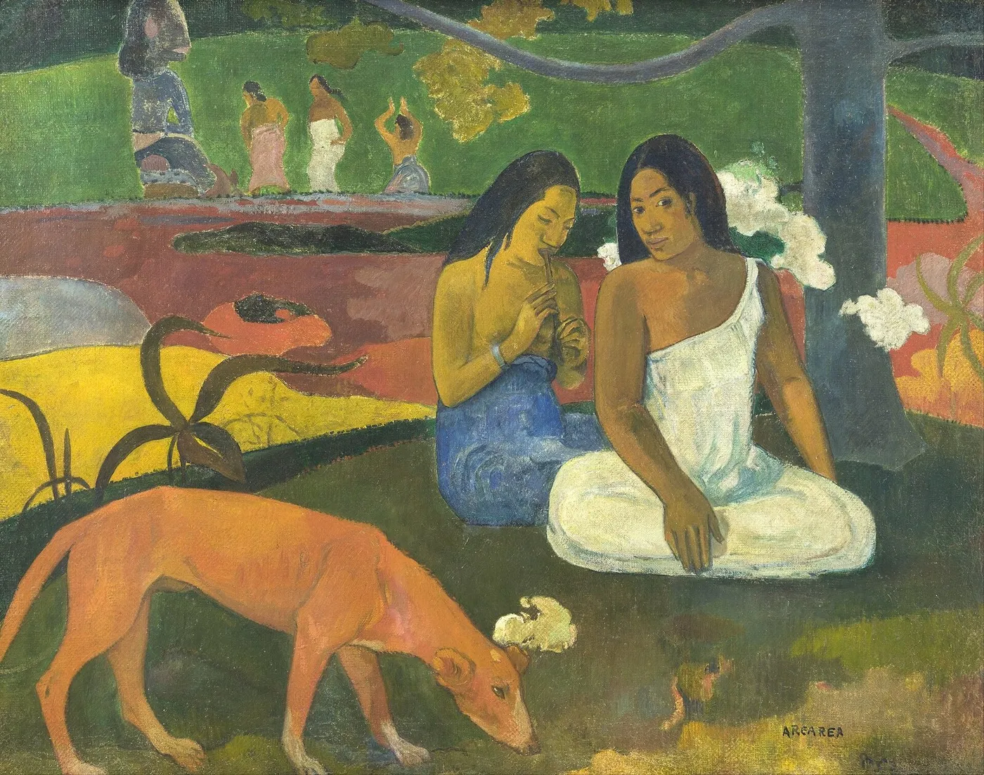 Arearea (1892) by Paul Gauguin — original painting reproduced as a hand-painted oil on canvas
