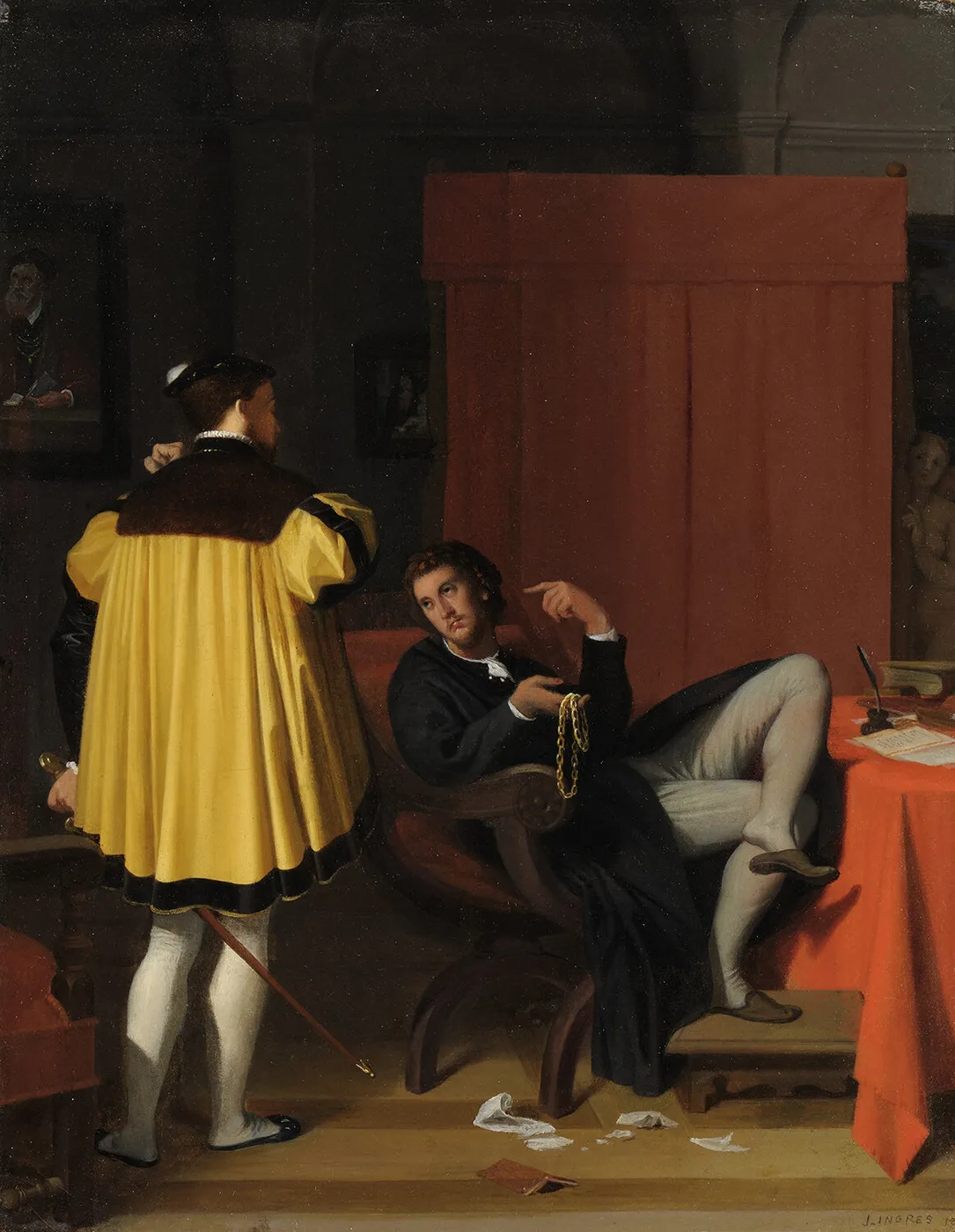 Aretino and Charles V's Ambassador (1848) by Jean-Auguste-Dominique Ingres — original painting reproduced as a hand-painted oil on canvas