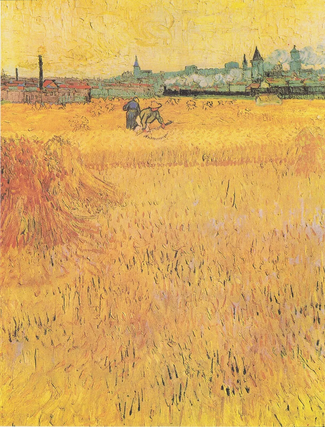 Arles: View from the Wheat Fields (1888) by Vincent van Gogh — original painting reproduced as a hand-painted oil on canvas