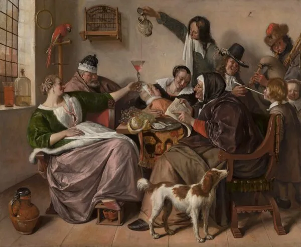 'As the Old Sing, So Pipe the Young' (1665) by Jan Steen — original painting reproduced as a hand-painted oil on canvas