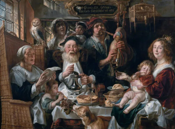 As the Old Sing, So the Young Pipe (1638) by Jacob Jordaens — original painting reproduced as a hand-painted oil on canvas