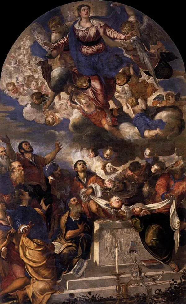 Assumption of the Virgin (1555) by Jacopo Tintoretto — original painting reproduced as a hand-painted oil on canvas