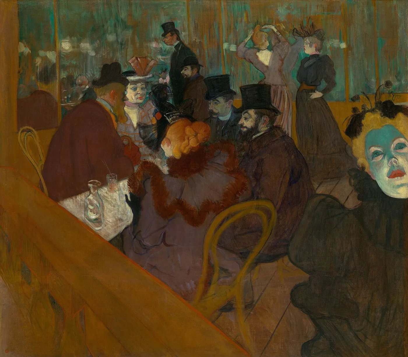 At the Moulin Rouge (1892) by Henri de Toulouse-Lautrec — original painting reproduced as a hand-painted oil on canvas