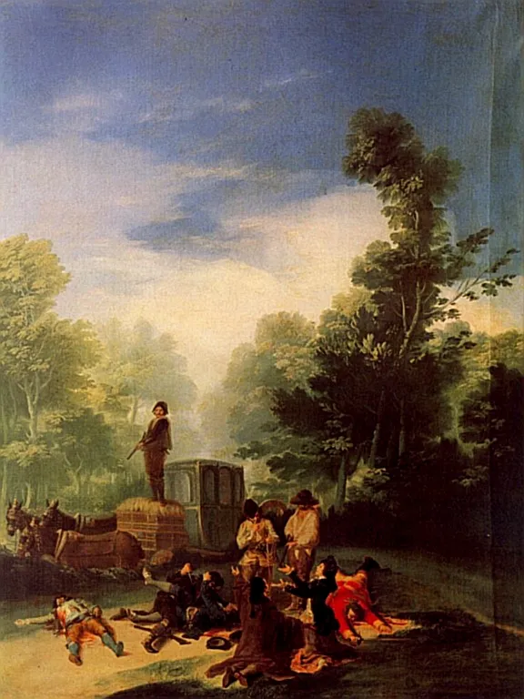 Attack on a Coach (1787) by Francisco Goya — original painting reproduced as a hand-painted oil on canvas