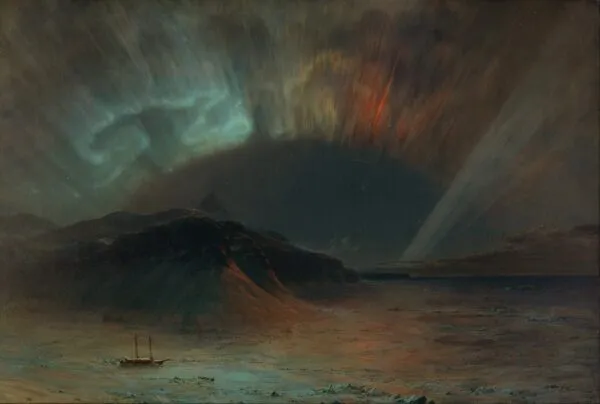 Aurora Borealis (1865) by Frederic Edwin Church — original painting reproduced as a hand-painted oil on canvas