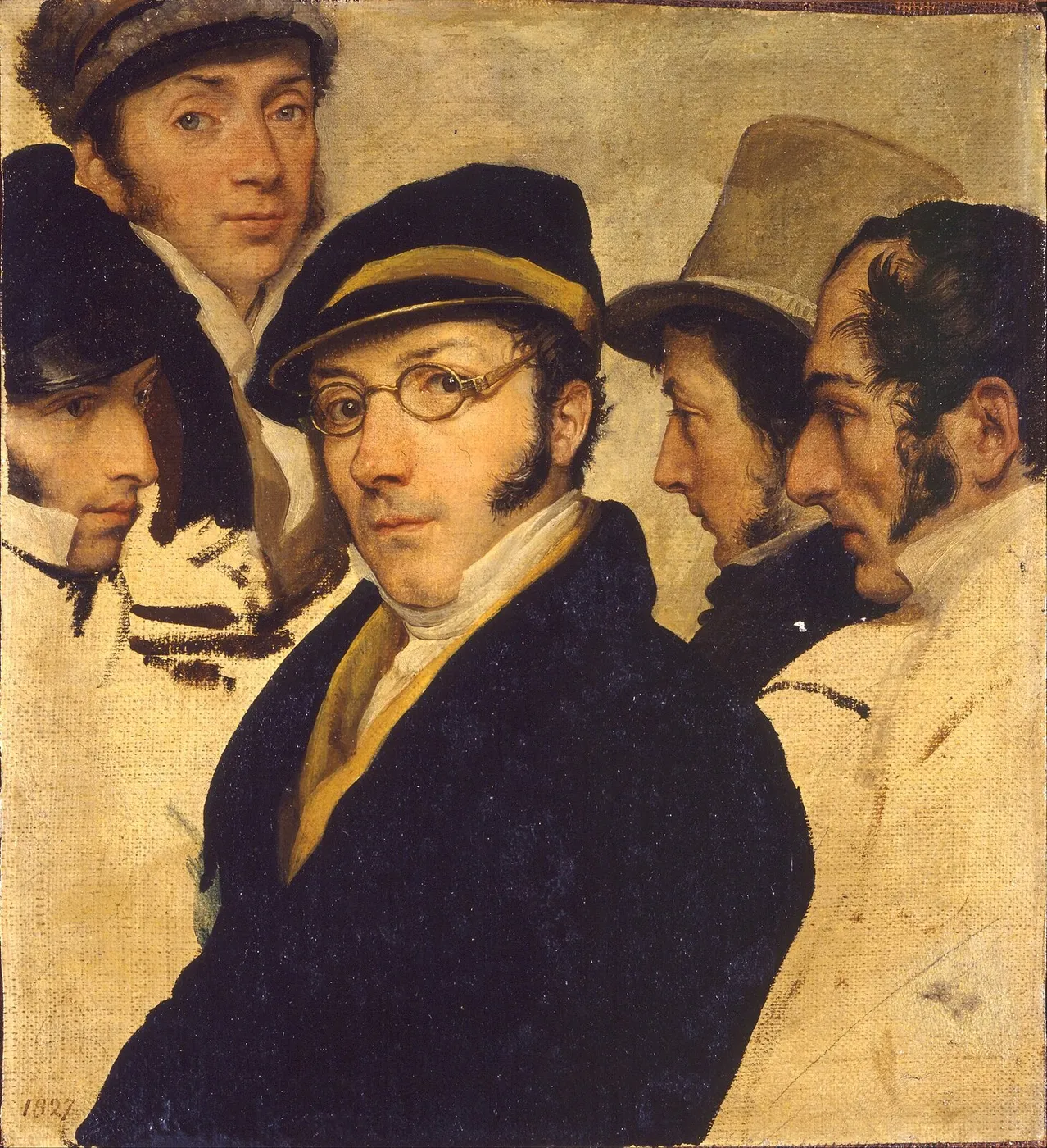 Autoritratto in un gruppo di amici (1824) by Francesco Hayez — original painting reproduced as a hand-painted oil on canvas