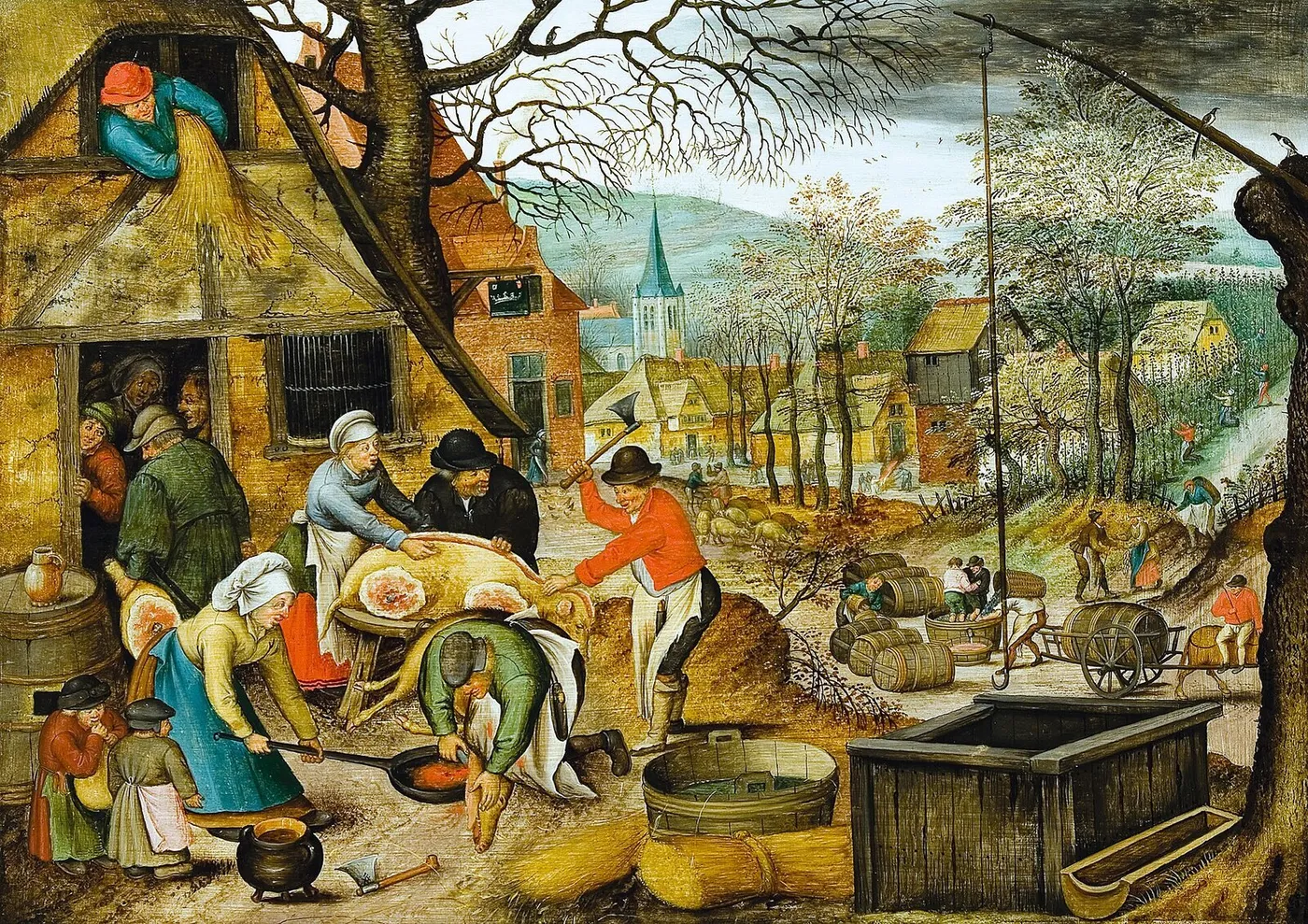 Autumn (Slaughter and Pressing the Grapes) by Pieter Brueghel the Younger — original painting reproduced as a hand-painted oil on canvas