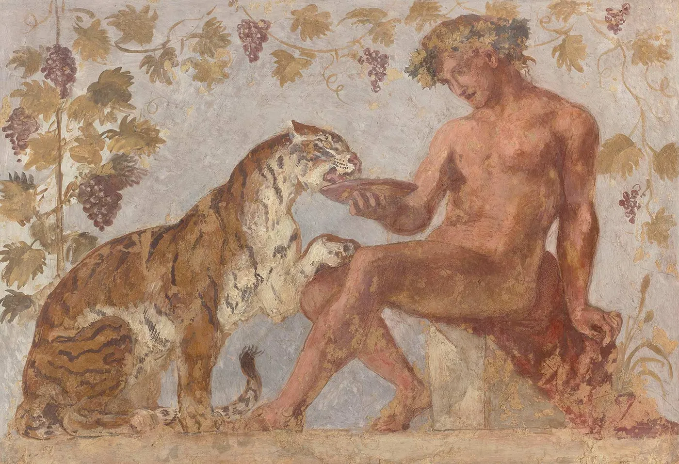 Bacchus et un tigre (1834) by Eugène Delacroix — original painting reproduced as a hand-painted oil on canvas