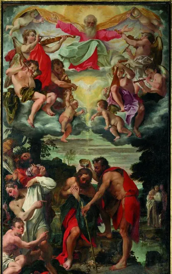 Baptism of Christ (1580) by Annibale Carracci — original painting reproduced as a hand-painted oil on canvas
