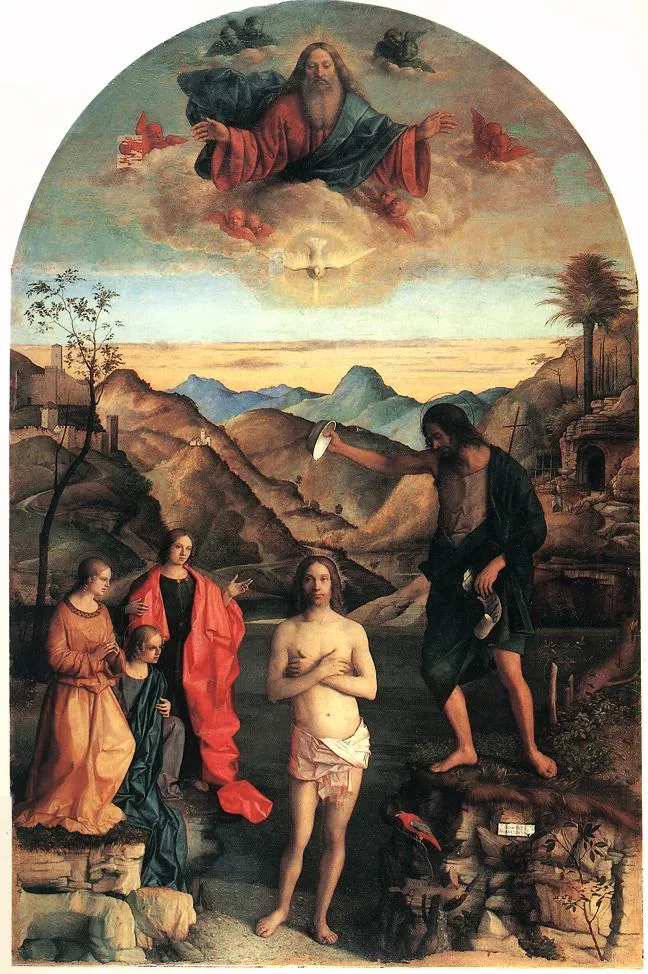 Baptism of Christ (1500) by Giovanni Bellini — original painting reproduced as a hand-painted oil on canvas