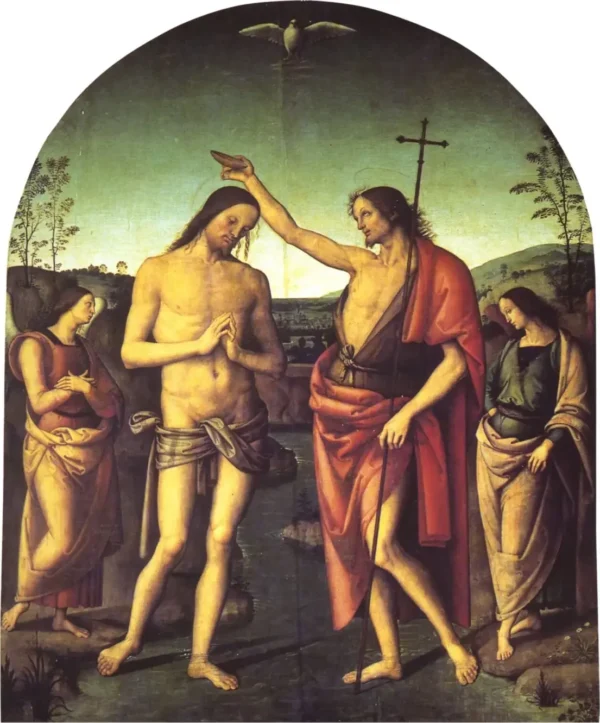 Baptism of Christ (1510) by Pietro Perugino — original painting reproduced as a hand-painted oil on canvas