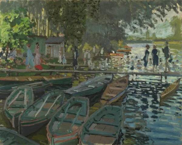 Bathers at La Grenouillère (1869) by Claude Monet — original painting reproduced as a hand-painted oil on canvas