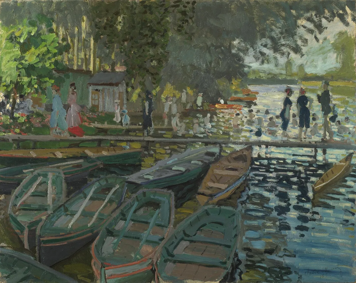 Bathers at La Grenouillère (1869) by Claude Monet — original painting reproduced as a hand-painted oil on canvas