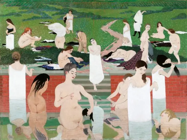Bathing on a Summer Evening (1893) by Félix Vallotton — original painting reproduced as a hand-painted oil on canvas