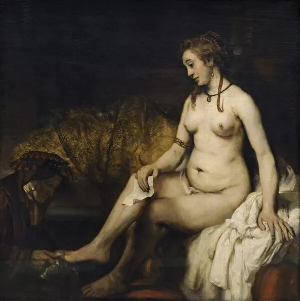 Bathsheba at Her Bath (1654) by Rembrandt — original painting reproduced as a hand-painted oil on canvas