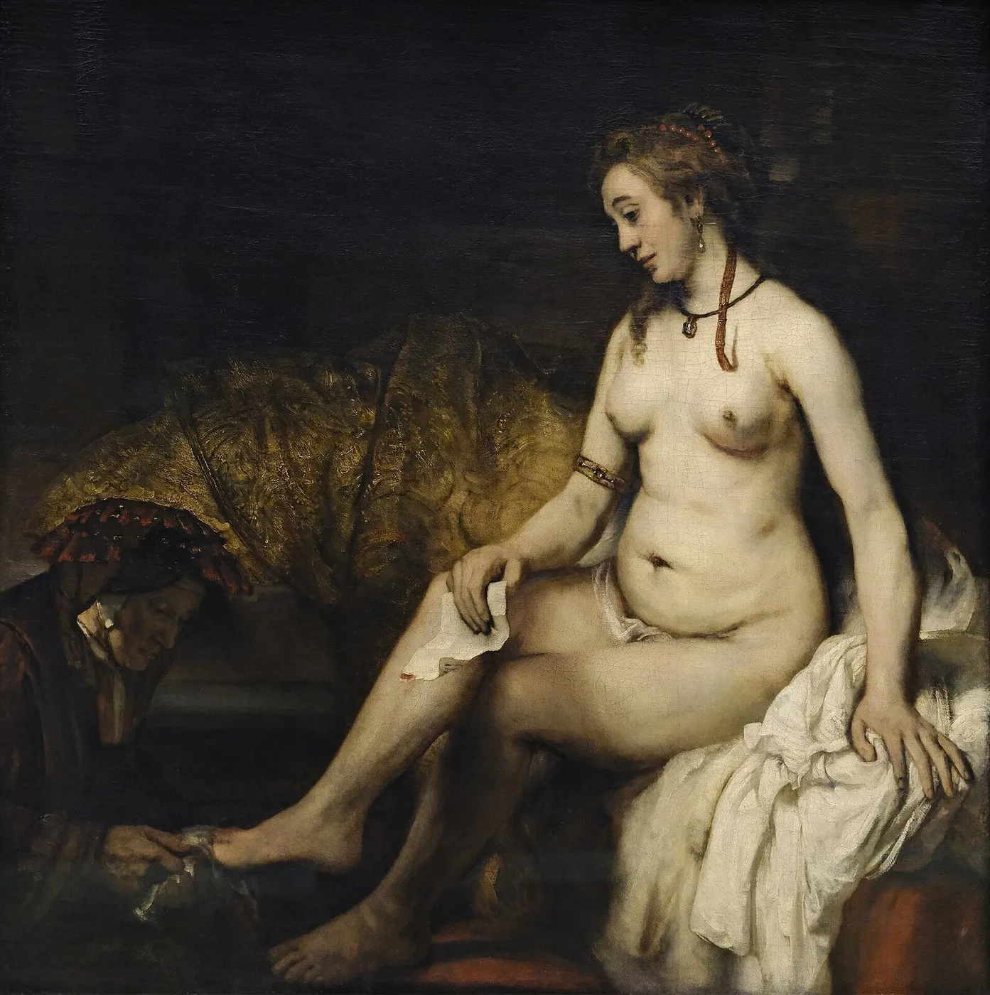 Bathsheba at Her Bath (1654) by Rembrandt — original painting reproduced as a hand-painted oil on canvas