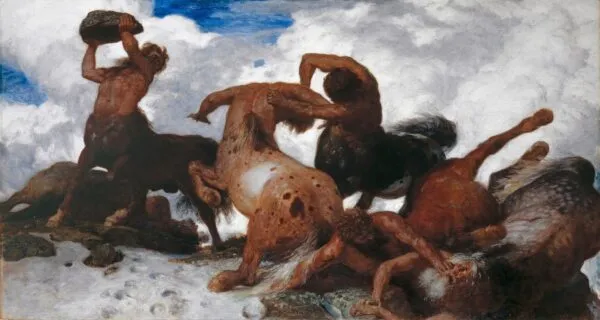 Battle of the Centaurs (1873) by Arnold Böcklin — original painting reproduced as a hand-painted oil on canvas