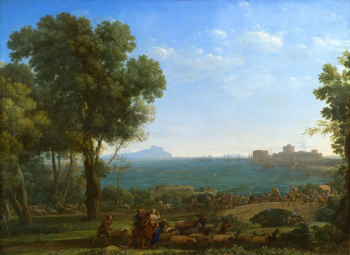 Battle on the Bridge (1655) by Claude Lorrain — original painting reproduced as a hand-painted oil on canvas