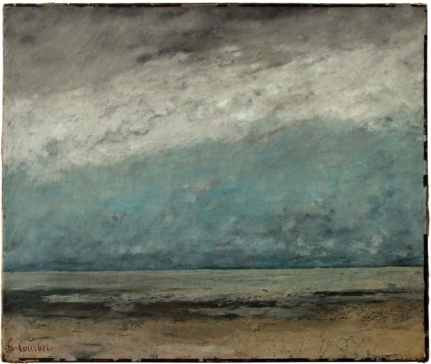 Beach near Trouville (1865) by Gustave Courbet — original painting reproduced as a hand-painted oil on canvas