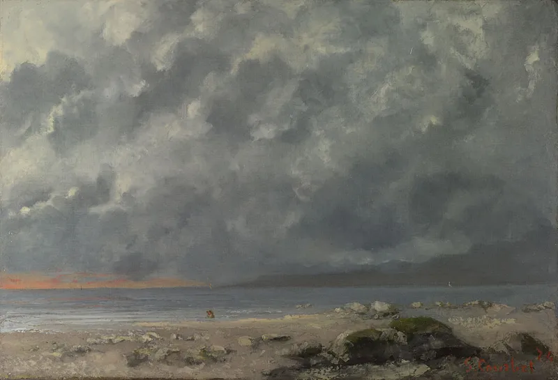Beach Scene (1874) by Gustave Courbet — original painting reproduced as a hand-painted oil on canvas