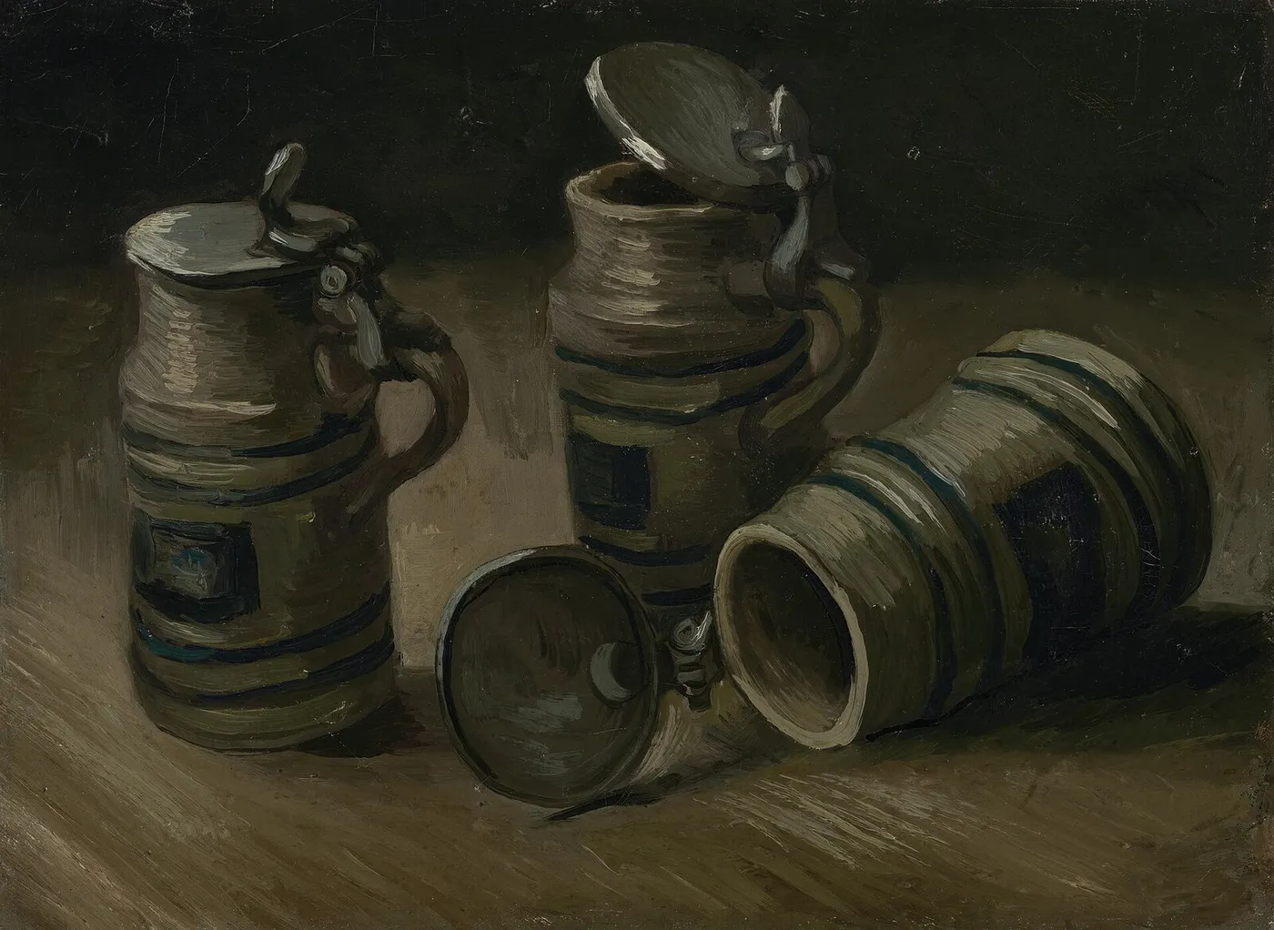 Beer Tankards (1885) by Vincent van Gogh — original painting reproduced as a hand-painted oil on canvas