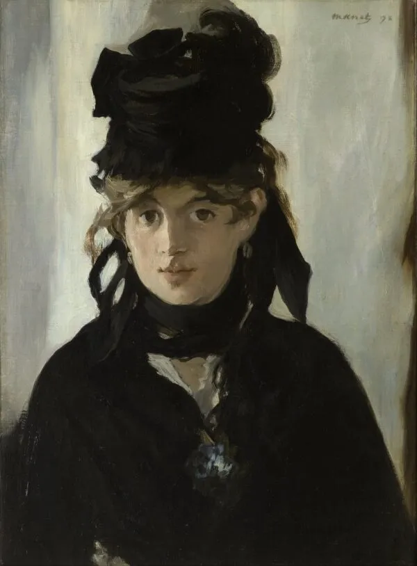 Berthe Morisot with a Bouquet of Violets (1872) by Édouard Manet — original painting reproduced as a hand-painted oil on canvas