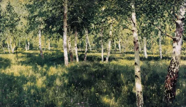 Birch grove (1889) by Isaac Levitan — original painting reproduced as a hand-painted oil on canvas