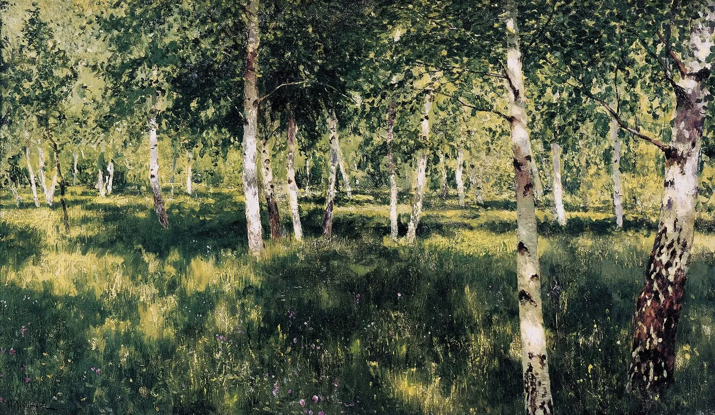 Birch grove (1889) by Isaac Levitan — original painting reproduced as a hand-painted oil on canvas