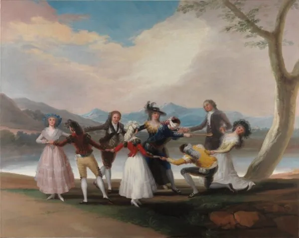 Blind Man's Bluff (1788) by Francisco Goya — original painting reproduced as a hand-painted oil on canvas